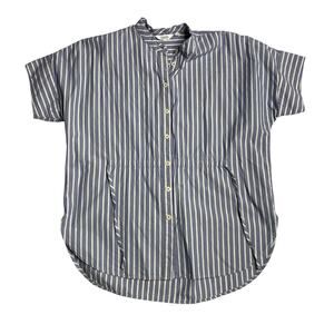 Toast Striped Button Up Shirt Hi-Lo Hem Short Sleeve Blue/White Women's Size M